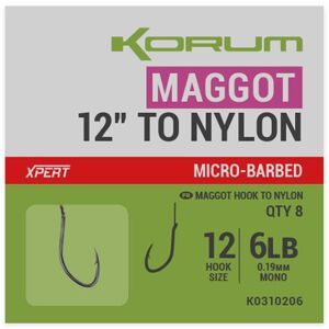 Korum náväzce xpert maggot barbless to nylon 30 cm - #12 0,19 mm 6 lb